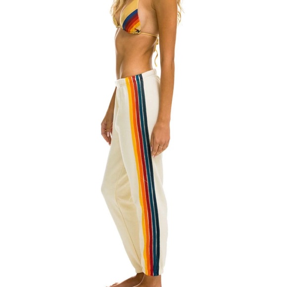 Aviator Nation Pants - Aviator Nation 5 Stripe Sweatpants Vintage White